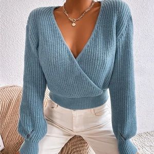 Luxe surplice neck knit sweater